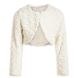 Bonnie Jean Girls Size 12M-16 Faux Fur Swirl Shrug Sweater Jacket (Ivo24-Ivory, L-10-12)