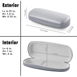 Hard Shell Eyeglass Case Clamshell Fits Large Frame Glasses Sunglasses for Women Men in Silver Carbon Fiber