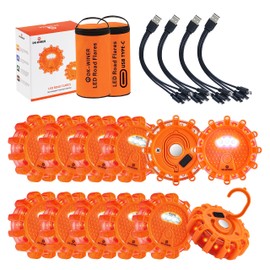 DK-WINER LED Road Flares 6Pack Roadside Emergency car kit Emergency Road Flares Kit with Magnetic Base for Vehicles & Boat | 9 Flash Modes(with Batteries) (12pack rechargeable)