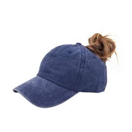 Eohak Ponytail Baseball Hat Distressed Retro Washed Womens Twill, Denim Blue, Medium