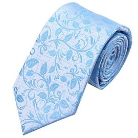 Men's 100% Silk Patterned Paisley Italian Design Ties Great For Weddings, Formal Occasions, Smart, Work Wear Coloured Luxury Silk Ties (New Pale Blue 1186)