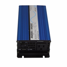AIMS 300 Watt, 600 Watt Peak, Pure Sine DC to AC Power Inverter, USB Port, Cables Included - Non UL Listed