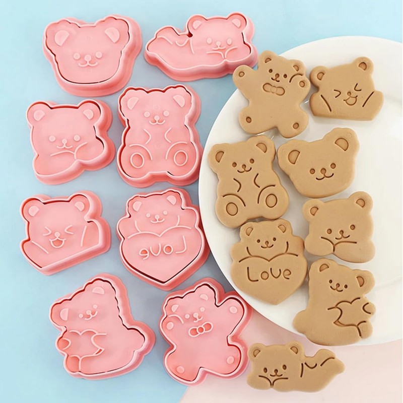 8Pcs Bear Theme Cartoon Cookie Mold 3D Stereo Pressing Cookie