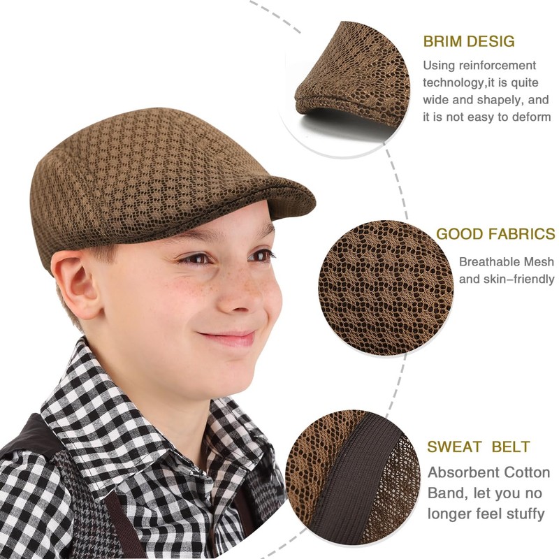 Taidor 2 Pack Teenagers' Mesh Cap Breathable Summer Newsboy Hat