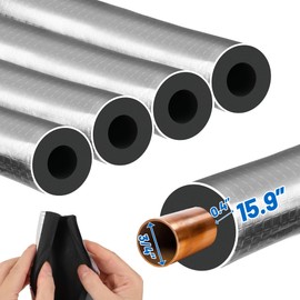 HolyMaji 4 Pack Pipe Insulation Foam Tube - 3/4" ID Pre Slit Foam Pipe Covers with Aluminum Foil Self Adhesive Pipe Insulation Wrap for Outdoor Spigot Outside Water Pipe Winter Freeze Protection