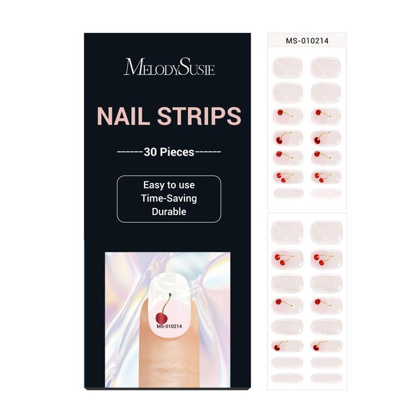 MelodySusie 30PCS Semi Cured Gel Nail Strips (Cherry White French