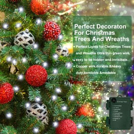 FairyGlim 2 Pack Battery Operated Christmas Lights, 10FT 100 Micro LEDs Fairy Lights with 8 Modes and Timer, Green Copper Wire for Indoor Outdoor Christmas Tree Wreath Garland Garden Party, Cool White