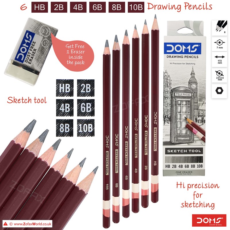 ZOFAX SKETCHING PENCILS, Grade HB 2B 4B 6B 8B 10B,