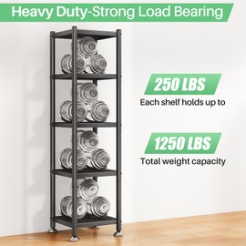 PXRACK 5-Tier Kitchen Storage Shelves, Adjustable Metal Shelves for Storage Pantry Shelves with Rolling Wheels, Storage Rack Shelving Unit Organizer for Bedroom Laundry Closet