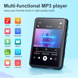 MECHEN 64GB MP3 Player Bluetooth 5.3 with 2.4" Full Touch Screen，Portable Digital Music Player with Speaker，FM Radio, Line Recording, HiFi Lossless Sound, Support up to 128GB (Black)