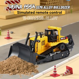 AOFT TECHNOLOGY HUINA 1554 1/16 Scale Remote Control Bulldozer 2.4GHz 11CH RC Construction Vehicle with Lights & Sound Toy Electric Toys for Kids 6+ Years Old