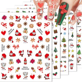 HNUIX Nail Stickers - 3D Christmas, Self Adhesive Nail Decals, Multi Colour, Snowman, Deer, Bells, 10 Sheets, for Nail Art