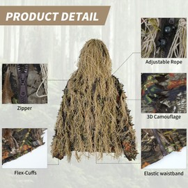 EAmber Ghillie Suit Gilly Hunting Suits Pants 3D Leaf Camo Camouflage Coveralls Youth Adult Lightweight Clothes for (Tree Leafy Forest, Height 4.9-5.9 Ft)