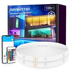 DAYBETTER Outdoor LED Strip Lights, IP67 Waterproof LED Lights with Remote, APP Control, Color Changing LED Rope Lights for Bedroom, Bathroom, Roof, Balcony, Pool, 24V, 100ft