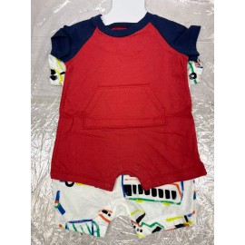 Carter's Carters Baby Boys 3 Months Snap On Romper White W/ Vehicles Red 2 Pack AM33