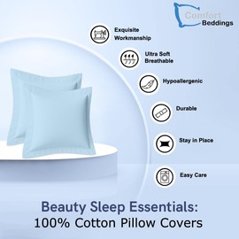 Comfort Beddings Heavy Quality 600 Thread Count 100% Egyptian Cotton Oxford Pillow Cases Pack Of 2 - Light Blue (Square/Continental (60cm x 60cm)
