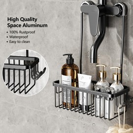 Anhow Shower Shelf for Hanging, Shower Shelf No Drilling Shampoo Shower Basket for Hanging Shower Hanging Bathroom Hanging - Black