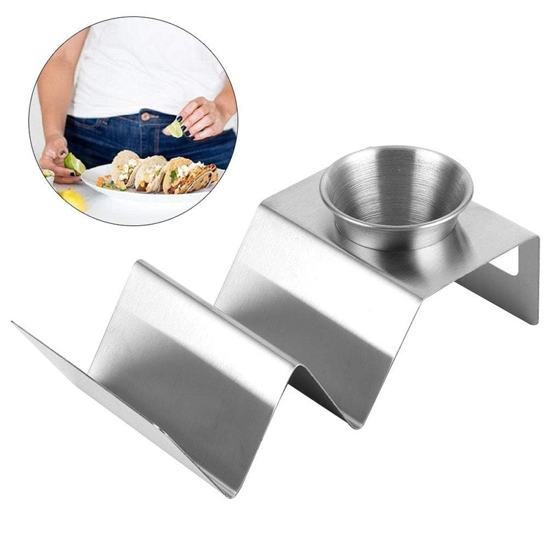 Stainless Steel Taco Holder, Silver Pancake Stand Rack with Sauce