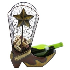 Wine Bottle Rack Holder in Metal with a Cowboy Boot and Cork Holder Fits Any Standard 750ml Wine or Liquor Bottle in Silver
