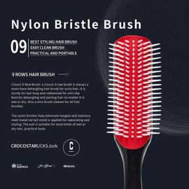 9-Row Cushion Nylon Bristle Shampoo Brush Detangling Brush for Curly Hair, Detangler Brush Hair Detangler 2 Different Edge Brush Double Sided Rattail Comb Parting Braids Comb