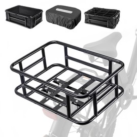 Lambolt Rear Rack Bike Basket for E-Bikes & Bikes - Heavy-Duty Bicycle Basket with Waterproof Liner, Cargo Net & Rain Cover - Great for Groceries, Dogs, Pets & Daily Commutes