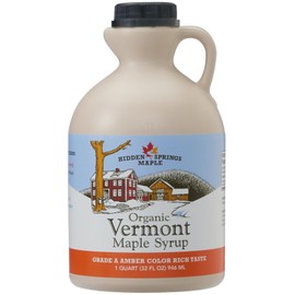 Hidden Springs Maple Organic Vermont Maple Syrup, Grade A Amber Rich, 32 Ounce, 1 Quart, Family Farms, BPA-free Jug