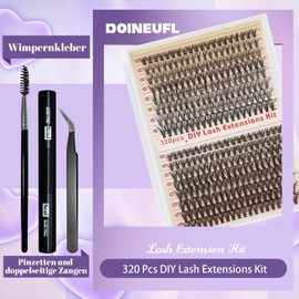 DOINEUFL Wimpern Extensions Set, 320Pcs Lash Extension Set Wimpernverlängerung Set Cluster Lashes Set 30D+40D Einzelne Wimpern mit Lash Bond and Seal Wimpern Pinzette Bürste, 9-16mm Mix Länge