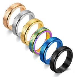 Frostaly Potassium Ion Spinning Ring,6pcs Fidget Rings for Anxiety,Stainless Steel Spinner Ring for Women Men (stainless steel, 8)