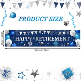 Retirement Banner Horizontal Large Retirement Sign Banner Fabric Retirement Yard Sign Backdrop with Rope Retirement Banner for Retirement Party Photo Booth, 70.87 x 15.75 Inch(Silver)