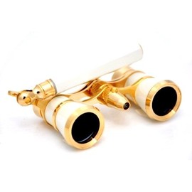 Finissimo Optics 3x25 Black Opera Glasses with Chain Necklace / Theater Binoculars / with Gold Trim