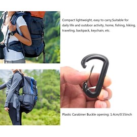 HCJspring 20 Packs Mountaineering Lock Keychain, Hiking Lock Key Ring, Outdoor Camping Multifunctional Keychain, D Shape Plastic Carabiner Sports Accessories, Black