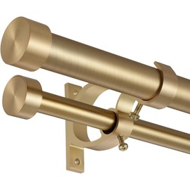 Lwiiom Double Blackout Curtain Rods 140 to 164 Inches (11.5-13.5 Feet),1-Inches Front and 5/9 Inches Back Adjustable End Cap Double Window Drapery Rod for Drapes and Curtains,Warm Gold