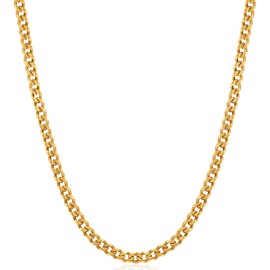 Fiusem 3.5mm Gold Chains for Men, 18K Gold Plated Mens Necklace Chains, Stainless Steel Cuban Link Chain Necklace for Men and Women, Mens Chains 24 Inch
