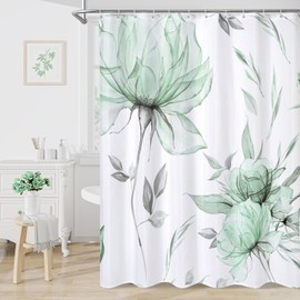 Litabel Long Boho Watercolor Floral Shower Curtain 72 x 78, Green and Grey Ink Painting Style Flower Shower Curtains for Chic Elegant Bathroom, Artistic 78 Inch Long Fabric Shower Curtain