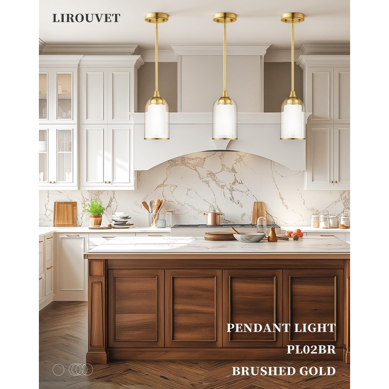 LIROUVET Gold Pendant Lights Kitchen Island - Dual Glass Pendant