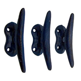 Wowser Nautical Blue Cast Iron Boat Cleat Wall Hooks, 3.5 Inches, Set of 3