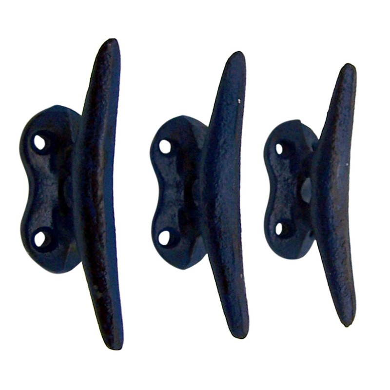 Wowser Nautical Blue Cast Iron Boat Cleat Wall Hooks, 3.5
