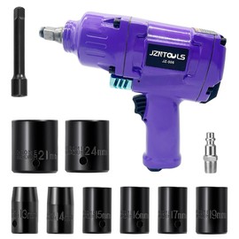 JZNTOOLS 1/2-Inch Composite Air Impact Wrench, Twin Hammer, 1250 ft-lbs Powerful Torque,Pneumatic Impact Gun,8pc CR-V Steel Impact Socket Set (1/2-Inch/1450 ft-lbs(Plastic Steel Enclosure))