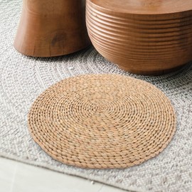 Holibanna Straw Woven Padded Sitting Cushion Round Tatami Floor Pillow Mat Japanese Style Seat Pillow Floor Straw Mat Meditating Furniture Floor Mat for Home Temple 20x20cm ﻿