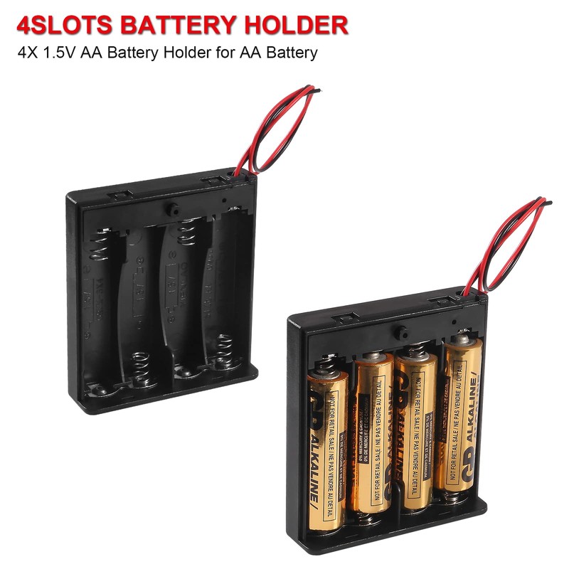 5pcs 4 AA Battery Holder with Cover and Switch, 4X