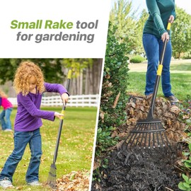 Rake, Garden Leaf Rakes for Lawns Gardening, Small Metal Rake Tool with 11 Tines, 60 Inch Adjustable Steel Handle Rake for Leaves, Yard, Shrub, Flower Beds
