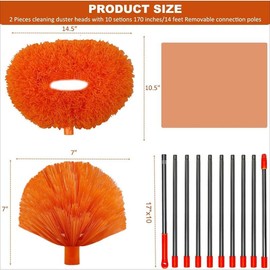 20+ Feet High Reach Dusting Kit, Cobweb Duster & Ceiling Fan Duster with 3-14 ft Extension Pole for Cleaning, Microfiber Feather Duster Cleaner for Cleaning Walls Bookshelves Furniture Door Window