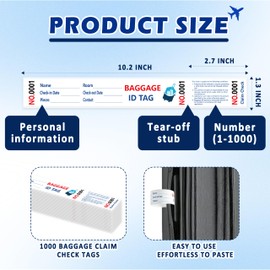 1000 Luggage Tags Hotels Baggage Claim Check Tags with Transfer Tape Serial Numbering (1-1000) Paper Luggage Tags Hotel Luggage Claim Bag Tags Claim Tickets for Hotel Luggage Identification (1)