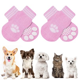 AUAUY Anti Slip Dog Socks, Dog Socks, Pet Paw Protector, Pet Socks Traction Control for Indoor Wear, Suitable for Small Medium Dogs and Cats Indoor Outdoor Walking (M-Pink)