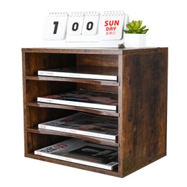 PAG Office Supplies Desk Organizer Wood File Mail Sorter with 3 Adjustable Drawer Boards, Antique Brown