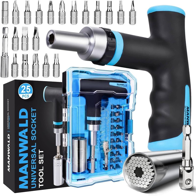 MANWALD Universal Socket Tool Set, Ratcheting T-Handle Screwdriver Set with
