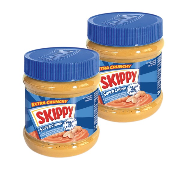 SKIPPY 2x 340g Erdnussbutter "Super Chunk" | Peanutbutter Ohne Palmöl | mit Erdnuss-Stückchen | 91% Erdnüsse | Crunchy Peanut Butter | Leckere Erdnussbutter mit vollem Geschmack