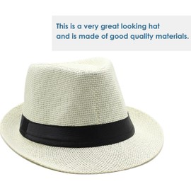 Gossifan Straw Fedora Hat for Men Panama Hat Short Brim Summer Sun Hat Black Belt-Cream