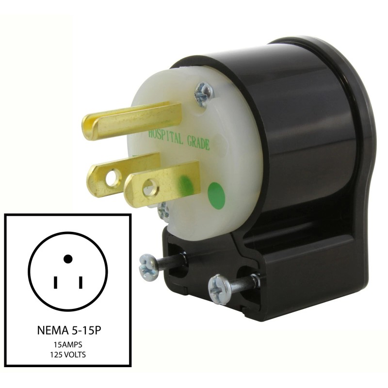 AC WORKS® 15A 125V Hospital Grade Multi-Angle Elbow Household Plug