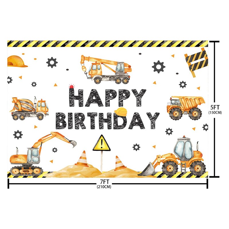 AIBIIN 7x5ft Construction Birthday Backdrop with Excavator, Crane & Digger